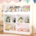 MHOM White Kids Bookshelf, Toy Storage Organizer with Book Rack and 4 Storage Cubbies, Wooden Kids Bookcase, Toy Organizers and Storage for Nursery, Playroom