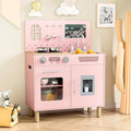 MAMIZO Wooden Kids Play Kitchen Set with Real Lights & Sounds, Interactive Pretend Kitchen with Knob Sounds, Sink, Water Dispenser, 6 Pcs Cookware & Chalkboard Panel for Toddlers and Children (Pink)