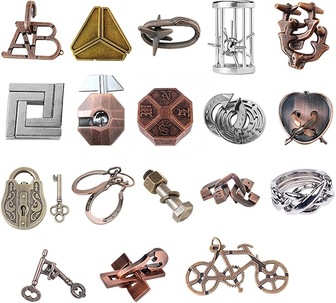 RoseFlower 18 pcs IQ Test Puzzle Metal Wire Puzzles Mind Game Educational Toys High Difficulty Brain Teaser Puzzle Toy for Kids and Adults - Explore Creativity and Problem Solving. Gift Desk Puzzles