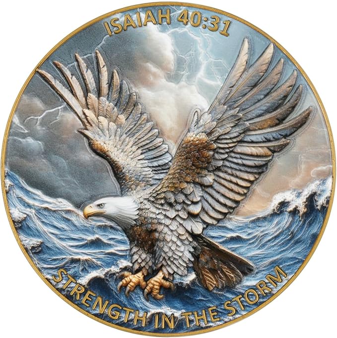 5Pcs 1.57 Inch Zinc Alloy Double-Sided 3D Eagle Challenge Coin - Colorful Inspirational Design with Isaiah 40:31, Strength in The Storm Theme(Pack of 5)