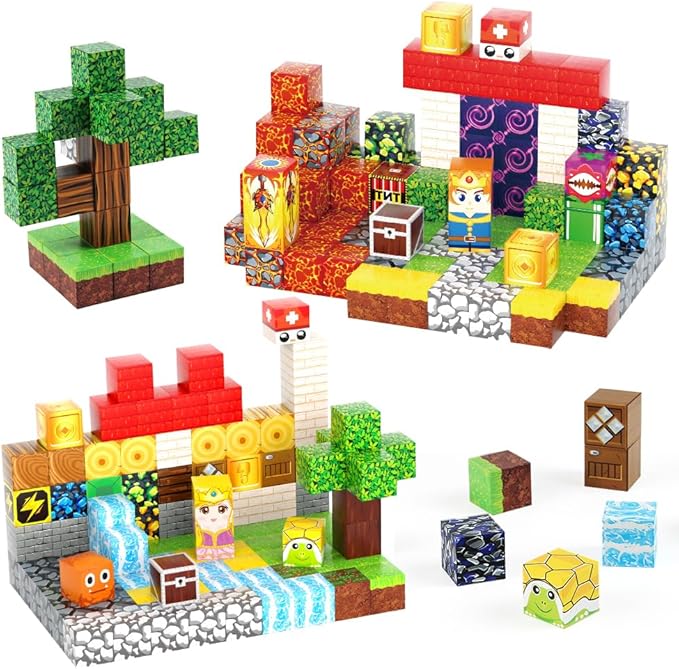Magnetic Blocks, 200-Piece 0.8in Build Knight&Princess Magnet Game Set, Stacking Building Blocks Cubes Magnets for Kids, STEM Sensory Creative Toys Games for Toddler Boys & Girls 676