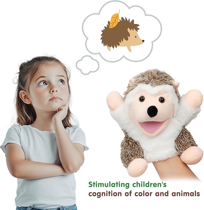 Easfan Hedgehog Hand Puppet with Movable Mouth Interactive Storytelling Cute Soft Plush Toy Creativity and Imagination Easter Christmas Birthday Gifts for Toddlers Kids,10’’