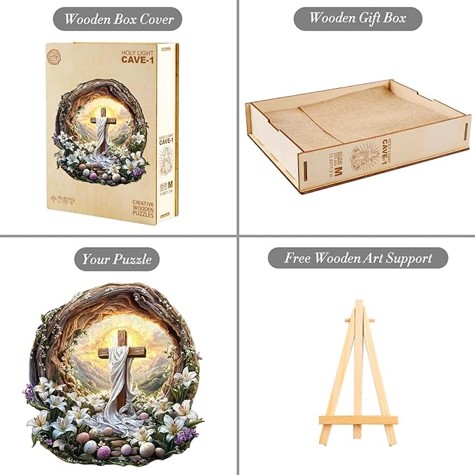 KAAYEE Wooden Puzzles for Adults, 3D Vision Effect Holy Light Cross Wooden Jigsaw Puzzle Unique Shape Wood Puzzle Adult, 3D Effect Flat Puzzle Birthday Family Game (L-13.4 * 13.3 in-300pcs)