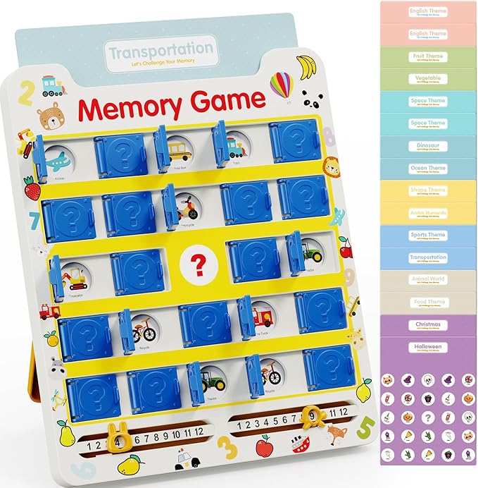 Matching Memory Game for Kids Ages 3 4 5 6 7 8 9, 8 Double-Sided Cards Board Games Toddler Travel Toys for 3-8 Years Old Boys Girls, Road Trip Essentials Airplane Car Activity Christmas Birthday Gifts