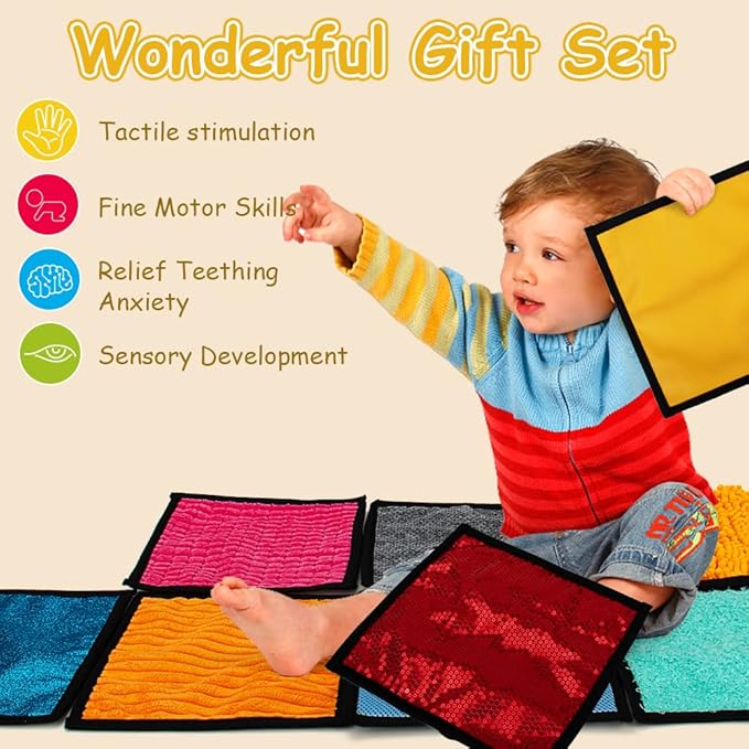 16 Set Sensory Mini Mats Assorted Textured Sensory Floor Tiles - Sensory Walls, Early Sensory Exercise Sensory Mats Sensory Toys for Autistic Children Kids Baby Toddler Fidgeting Activity