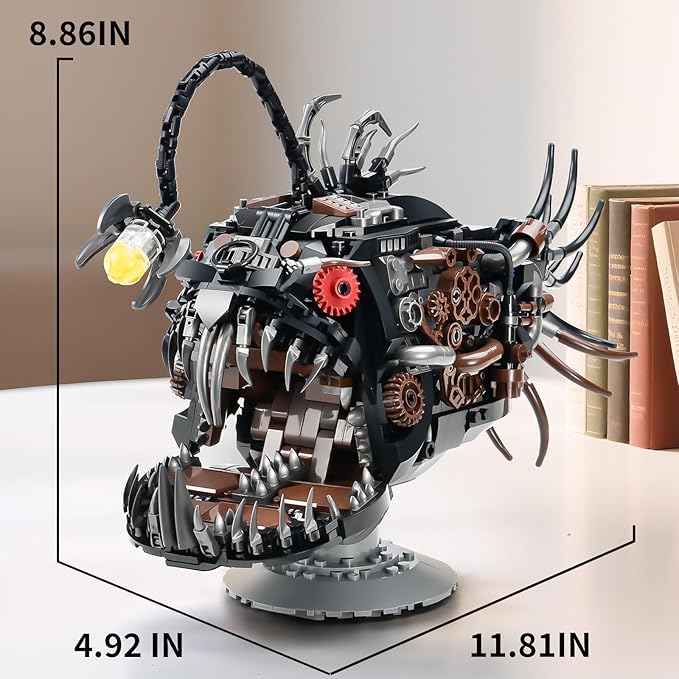 Mechanical Fish Building Sets for Adult,Deep-Sea Animal Building Display with Light,Collection Decor for Home or Office,Creative Blocks Gift for Boys Teens and Kids 8-14(1038PCS)