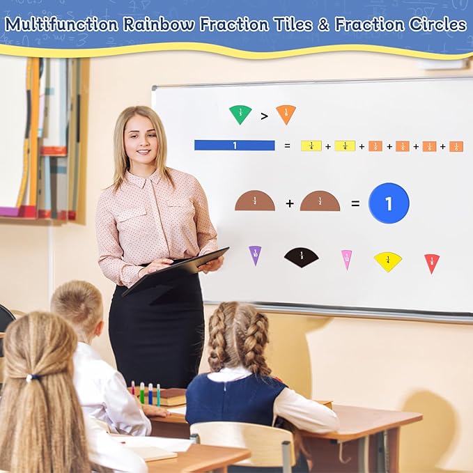 Magnetic Fraction Tiles & Fraction Circles Set-Fraction Manipulatives, Math Manipulatives 4th Grade, Classroom Must Haves Teaching Tools-Fraction Games & Algebra Tiles & Fraction Strips for Kids
