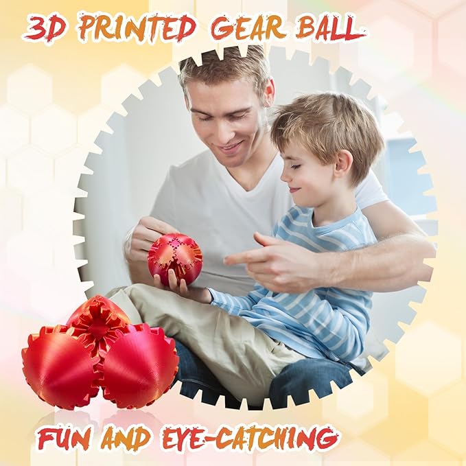 Gear Ball-3D Printed Gear Sphere,3D Printed Spin Ball Cube Fidget Toy,The Steampunk Whirling Wonder Fidget Ball Toy(Red Gold)