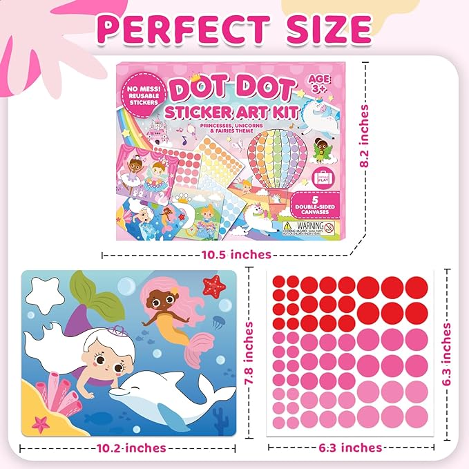 Insnug Dot Sticker Art Kit Activity - Dot It Unicorns & Princesses, No Mess Sticker Art for Toddlers 4-8, DIY Dot Stickers for Kids, Stickers Crafts Valentine Gifts for Boys & Girls Ages 3 4 5 6 7 8+