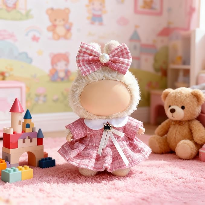 Clothes for LABUBU 17cm Doll (NO Doll), Outfit for LABUBU, Dress and Hairpin Set for LABUBU Dress Up, Fashion and Premium Dolls Accessories for LABUBU (Style S)