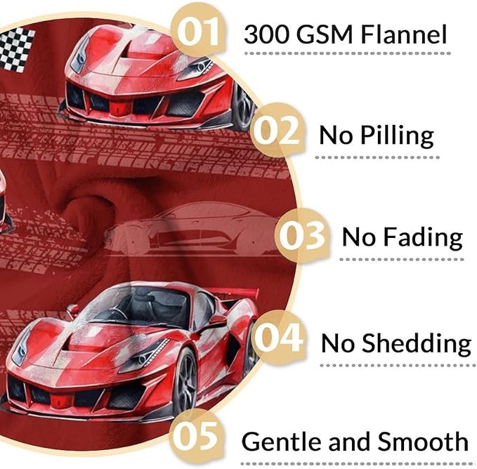 Racing Car Blanket for Kids Throw Blankets for Boy Men, 40x50 Inches Lightweight Cozy All Season Cool Car Decor Throw for Sofa Couch Bed Office