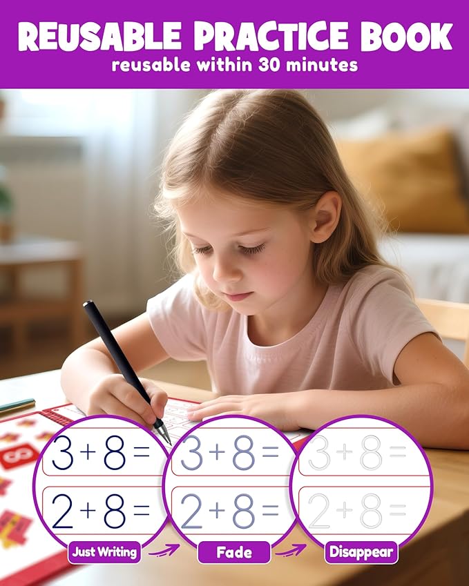 Magic Grooved Writing Practice Books for Kids, Large Grooved Handwriting Copybook, Reusable Learn to Write Number Letter Tracing Workbook for Kids Ages 3-8 Preschool Calligraphy 11"x8"