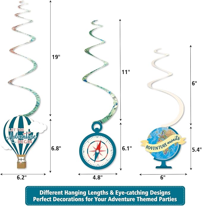 52 PCS Travel Themed Party Decorations Set Let the Adventure Begin Banner Centerpieces Sticks Hanging Swirls for Bon Voyage Retirement Farewell Party World Awaits Birthday Baby Shower Decor Supplie