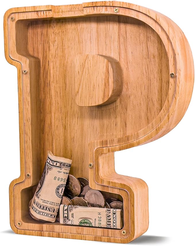 Wooden Letter Piggy Bank for Kids Larger Letter Piggy Bank for Boys and Girls Personalized Piggy Bank Initial Coin Bank Wood Kids Money Bank for Birthday and Festival
