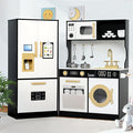 Kinder King Wooden Kids Play Kitchen, Toy Kitchen Playset for Toddler, Play Kitchen Set w/Transparent Coloring Board, Pretend Fridge, Washing Machine, Ice Maker, Gift for Boys Girls Age 3+, Black