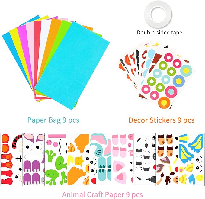 WATINC 9Pack Hand Puppet Art Craft - DIY Making Your Own Paper Sock Puppets Kits Wiggle Googly Eyes, Imaginative Early Learning Classroom Family Storytelling Games Pretend Party Supplies (Animals)