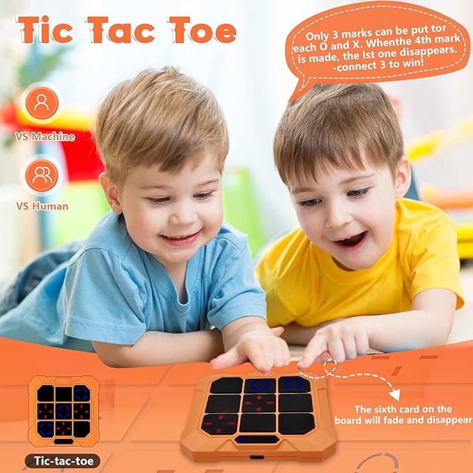 Tic Tac Toe Game, Upgraded 6 in 1 Electronic Tic Tac Toe Bolt Game Rechargeable with Mute Function, Handheld Puzzle Board Game Toys for Educational, Portable Travel Games Gifts for Kids and Adults