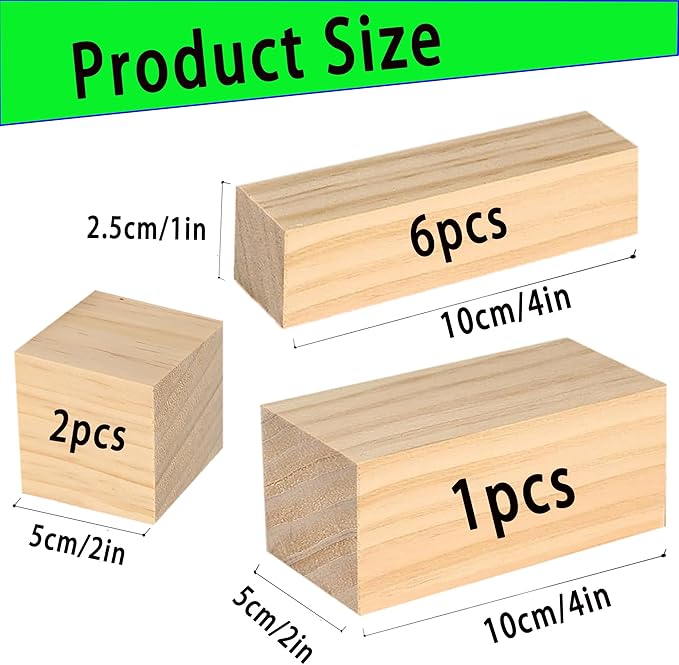 9Pcs Basswood Carving Blocks, 3 Sizes Whittling Wood Basswood Blocks Kit for Wood Carving for Beginners Kids and Adults 6*(1x1x4) in,2*(2x2x2) in,1*(2x2x4) in