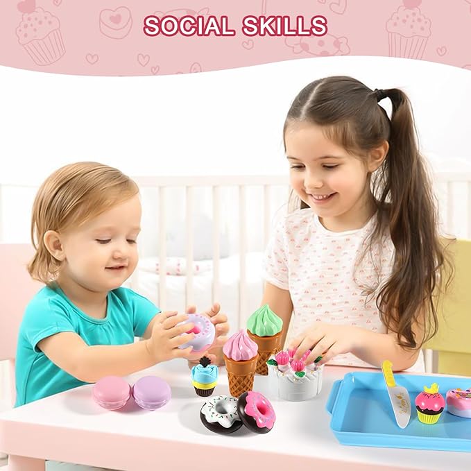 15 PCS Pretend Play Food Set - Play Food for Kids Kitchen - Pretend Cutting Play Desserts Cake Ice Cream and Donuts Food Toys - Birthday Gifts Set Toy for Boys, Girls, Kids, Toddler