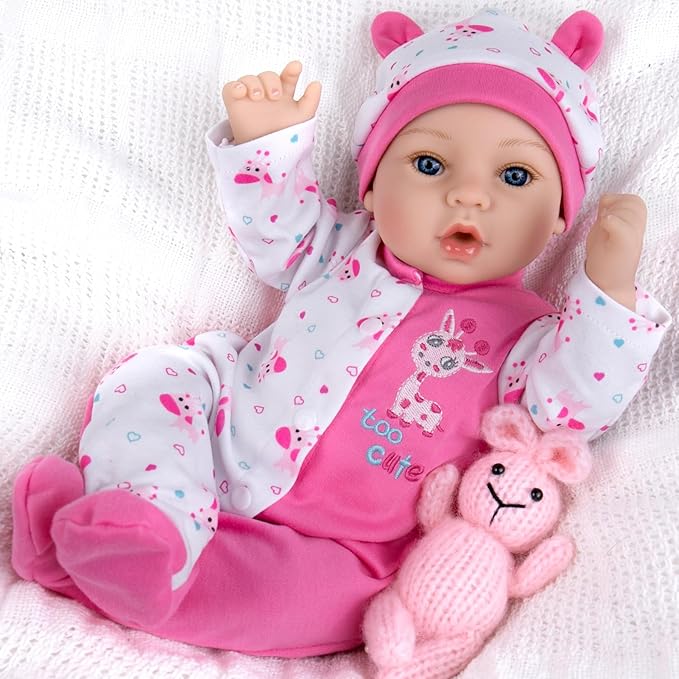 Aori Reborn Baby Dolls Girl - 18'' Realistic Newborn Baby Doll Girl with Pink Feeding Accessories - Lifelike Weighted Body for Role Play, Gift for Kids Ages 3+