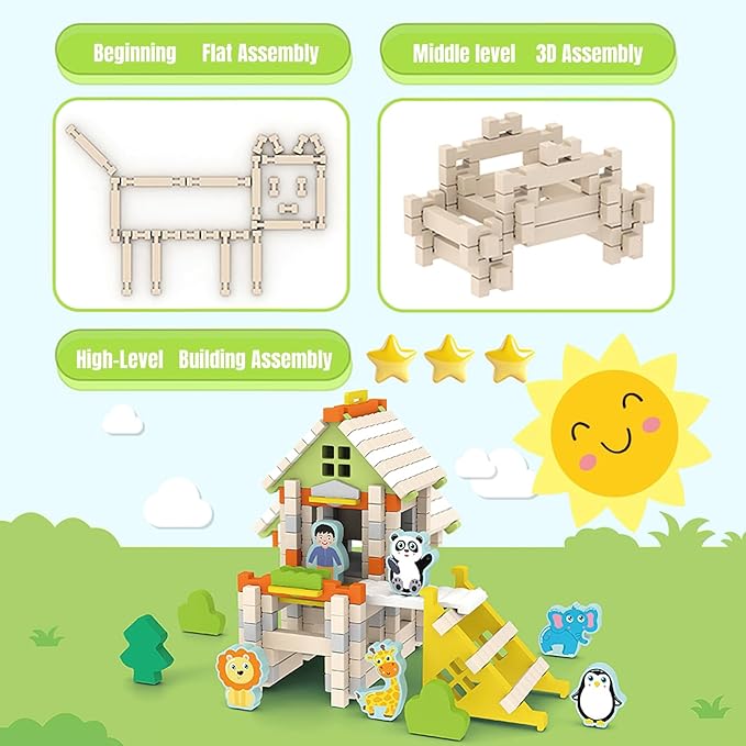 127PCS Wooden Building Blocks Set for Toddlers, Construction City Stacking Toys, Preschool Learning Educational Toys for Kids 3+ Years Girls and Boys (Farm)