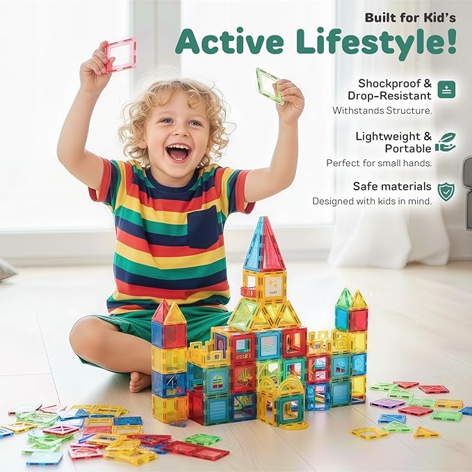 103 PCS Magnetic Tiles for Kids – STEM & Montessori Magnetic Building Blocks for Boys and Girls Ages 3 and Up - Durable & Safe Magnetic Toys Gift Set