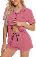 SWOMOG Womens Button Down Pajamas Set Short Sleeve Sleepwear Bride Soft Pj Lounge Sets XS-3XL