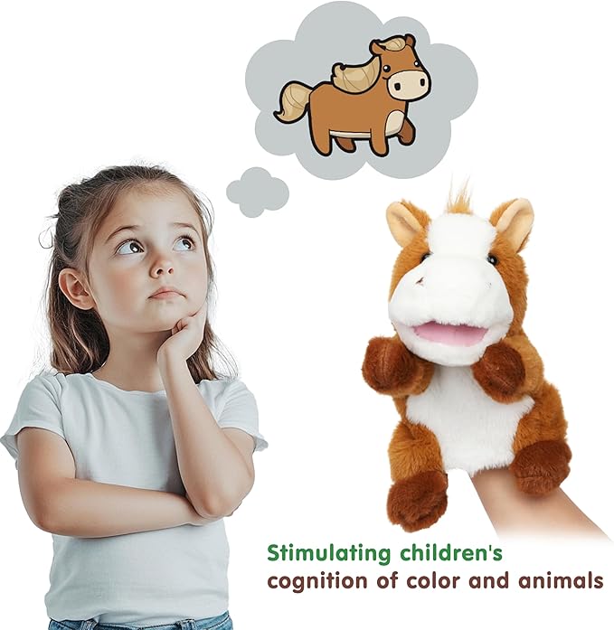 Easfan Horse Hand Puppet with Movable Mouth Interactive Storytelling Cute Soft Plush Toy Creativity and Imagination Easter Christmas Birthday Gifts for Toddlers Kids,10’’
