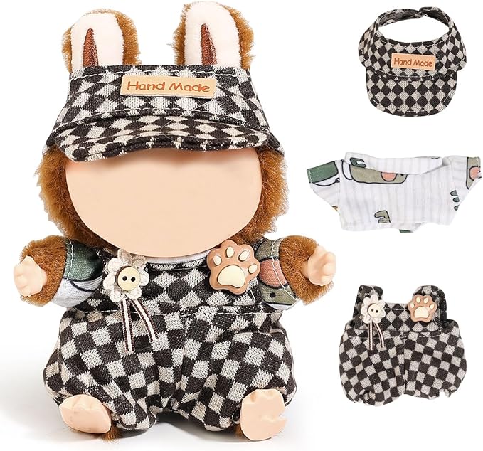 (2 Set) Doll Clothes for Labubu(for 17/15cm Standing/Sitting Doll)(NO Doll) - Accessories Clothes Dress up for Dolls Outfit Included Figures Clothing and Hat for Girl Woman (LB1+LB25)