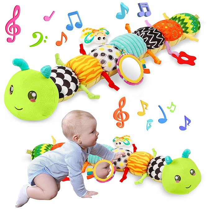 Baby Toys Musical Caterpillar for 0-12 Months, Infant Stuffed Animal with Mirror, Crinkle & Rattle, Tummy Time Toy for Newborn 3 6 9 12 18 Months, for Boys and Girls
