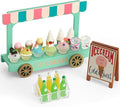 Mini Ice Cream Toy Sets for Play Kitchen - Miniature Food Truck with Wooden Cart, 7 Smoothies, Cones & Drink Bottles for Dollhouse Decor, Food & Accessories, Role Play Birthday Gift for Girls & Boys