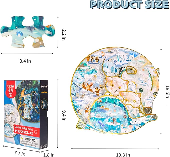HAS Floor Puzzles for Kids Ages 3+, Double-Sided Penguin and Polar Bear Shape Puzzle, Ocean World Puzzles, 48 Pieces Children Jigsaw Puzzle for Boys and Girls Gifts
