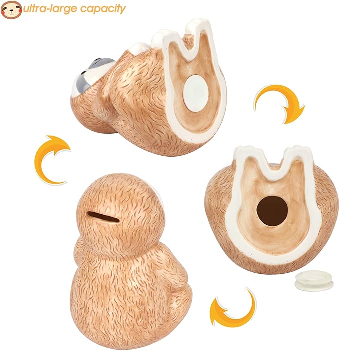 Winsterch Piggy Bank Cute Ceramic Money Saving Box Coin Bank for Boys and Girls,Kids Practical Gifts for Birthday,Christams,Brown Sloth Bank,7.87 x 5.9 inches
