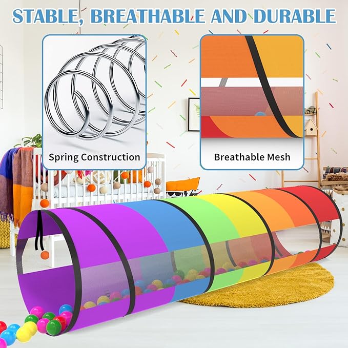 Kids Play Tunnel for Toddlers 70 x 21 Inch Colorful Pop-Up 1-3 Baby Crawling Tunnel Foldable with Breathable for Children Kids Dogs Indoor and Outdoor Backyard Tunnel Toys Gifts