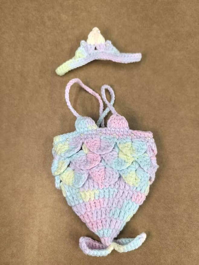 Clothes for Labubu Doll,Clothes for Doll Accessories,Hand-woven Bikini Mermaid Crochet Skirt Set,Summer Mermaid Costume Outfit Suitable for Labubu15&17cm,Dress-Up Accessories for Labubu Doll (color03)