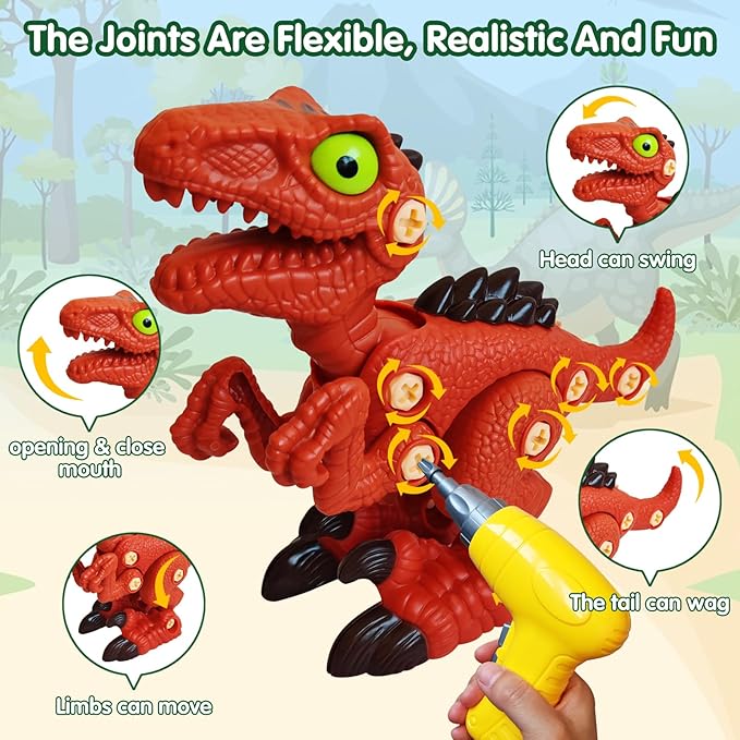 Take Aprts Dinosaur Toys for Kids Age 3 4 5 6 7 Boys with Electric Dril & Play Mat STEM Toys DIY Learning Educational Toy Ideal Birthday Christmas Easter for Boys