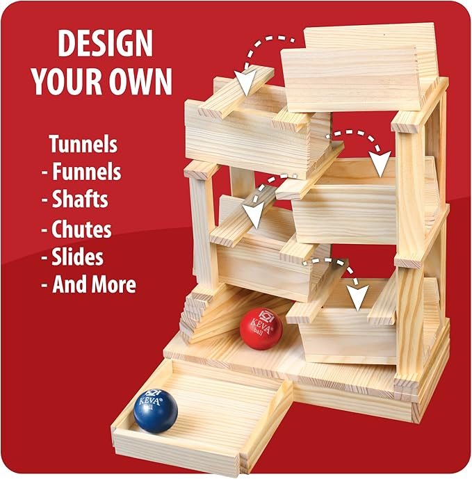 MindWare KEVA Maple 200 Plank Wooden Building Blocks Set - Free-Form 3D Structure Building Set for Kids