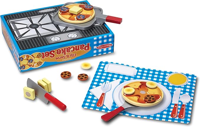 Melissa & Doug Flip and Serve Pancake Set (19 pcs) - Wooden Breakfast Play Food