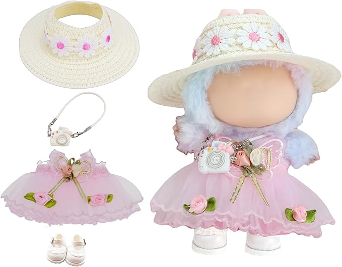 17cm Doll Clothes - 4 Set for 6.7 inches Doll Outfit，Clothing for Dolls Accessories.Cute Clothes for Dress up (dolldress-Pink)