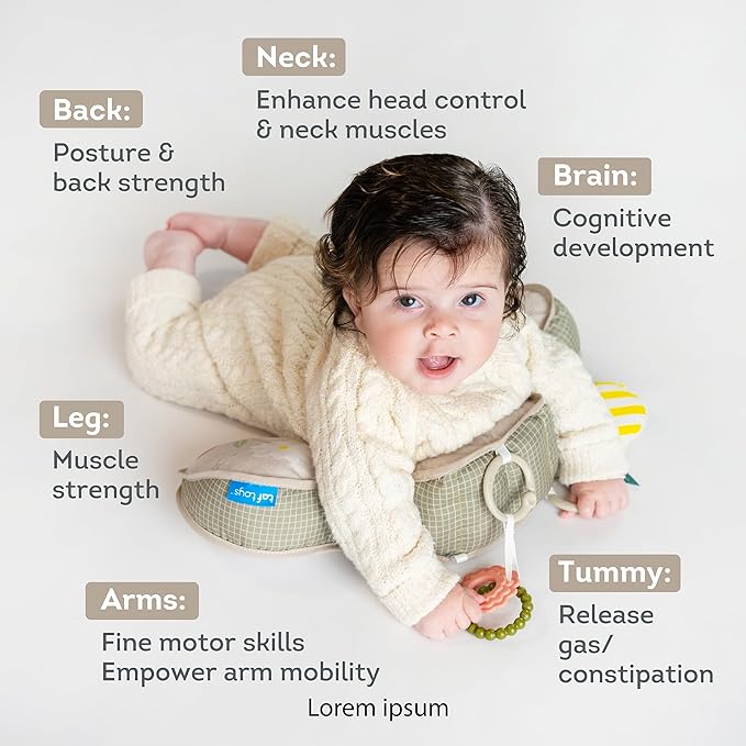 Taf Toys Tummy Time Toys Ergonomic Cushion & Teether for Infant Newborn Supportive Baby & Neck Strengthening Develops Muscles for Crawling Montessori Sensory Toy Tummy Time Toys 0-6 Months