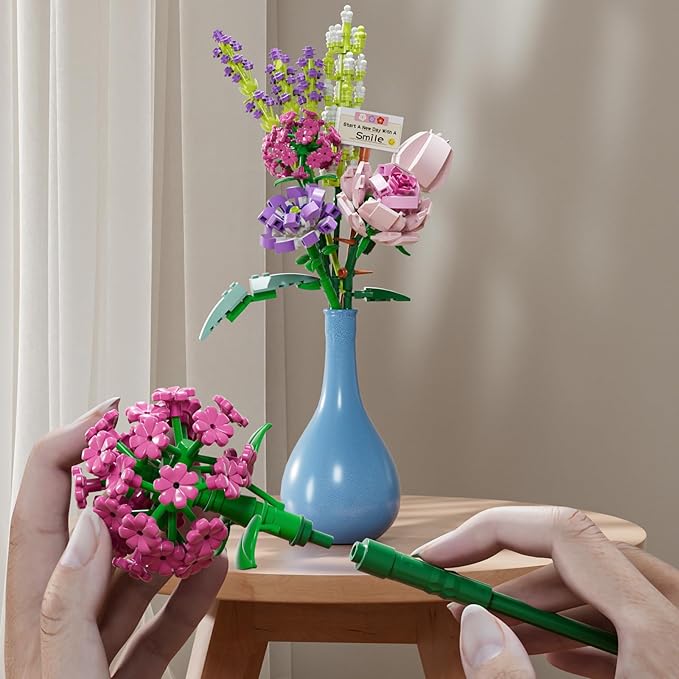 Mini Bricks Flower Bouquet Building Sets, Artificial Flowers, 553 Pieces Botanical Collection for Ages 8-12 yrs Old Girl for Gift (Not Compatible with Set)