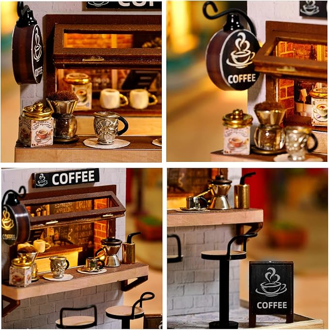 CUTEROOM DIY Doll House Miniature Furniture Wooden House Kit with Dust Cover & LED Light and Accessories - New Three Styles QT Series Dollhouse (QT048)
