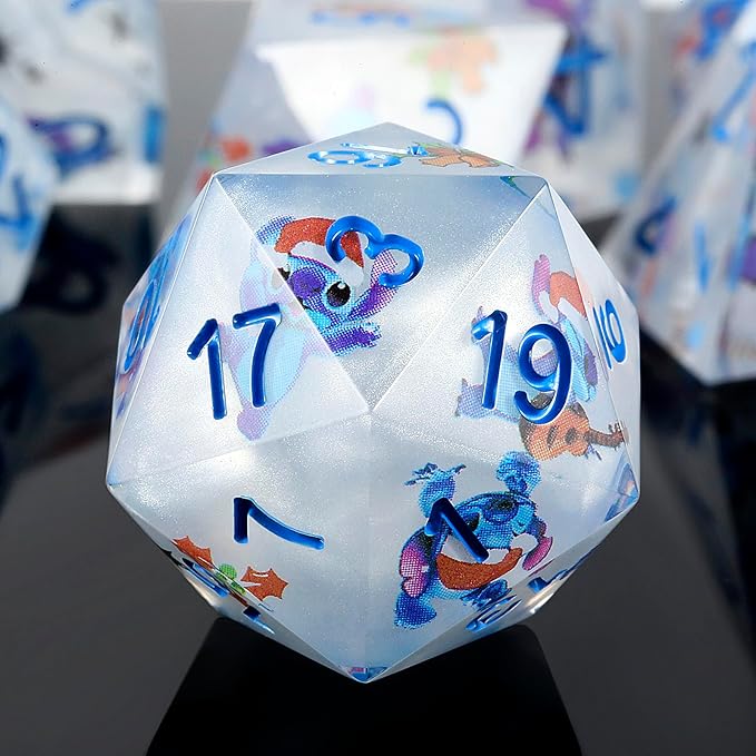 DNDND Carton Dice 7 Piece Sharp Edge Dice Set D&D with Carton Stickers for Dungeons and Dragons D&D Table Games (Silver with Carton)