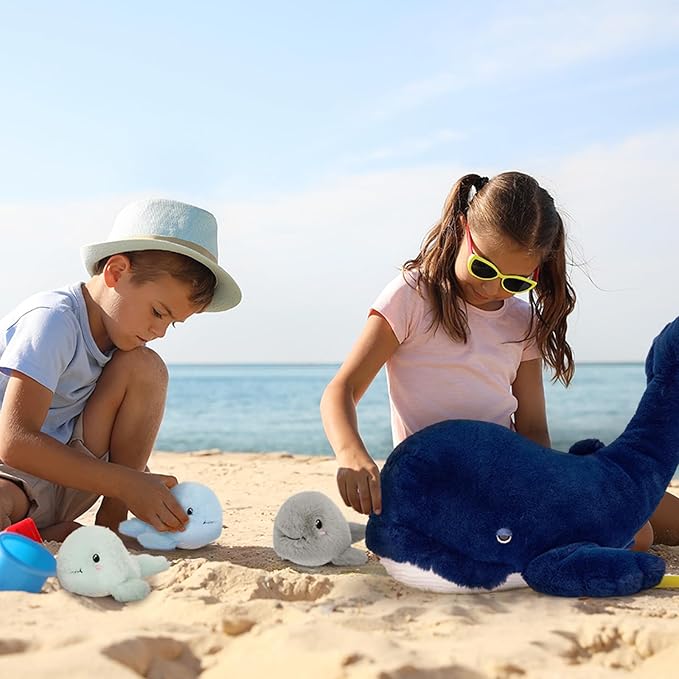 MaoGoLan Blue Whale Plush Toy Stuffed Animals Bulk for Kids, 20 Inch Giant Stuffed Whale Mommy with 3 Babies Inside - Under The Sea Party Favors Christmas Valentine's Day Birthday Gift