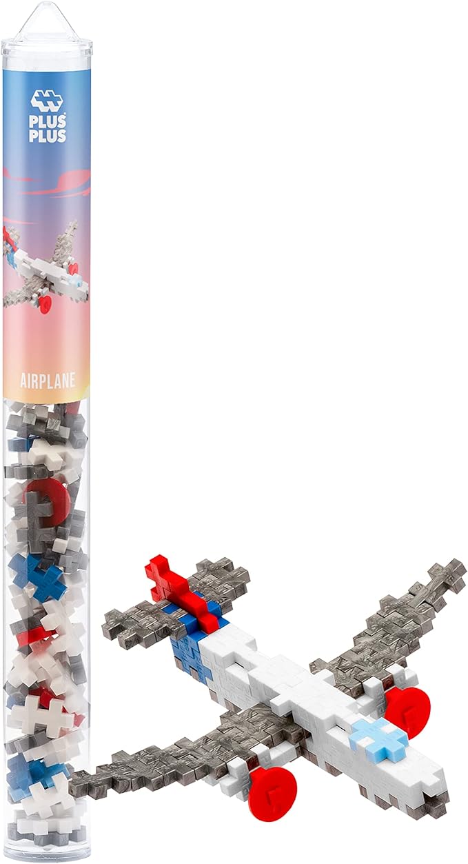 Plus Plus Vehicle Building Block Kit, 3D Puzzle Stem Toy for Kids, 70 Interlocking Pieces - Airplane Mini Maker Tube
