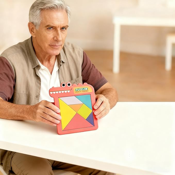 Dementia Activities for Seniors, Tangram Puzzle Travel Game Gifts for Dementia Patients (Tangram, Red) 99-1