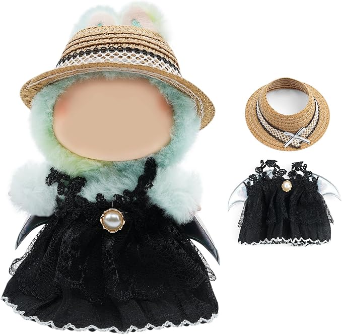 17cm Doll Clothes Set-Adorable Outfits for Dolls-Stylish Accessaries Clothes Dress-Up-Replaceable Clothing Collections, Includes Hat, Top, Skirt(Black-Style E)