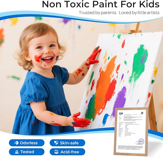 8 Colors Large Washable Paint Set for Kid (8.45oz,250 ml), Bulk Paint Supplies Non Toxic Children Tempera Paint for Art, Craft, DIY, Poster & Finger Paint, Face, School Home Classroom Party