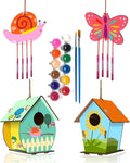 4 Pack DIY Bird House Wind Chime Kits for Children to Build and Paint, Wooden Arts and Crafts for Kids Girls Boys Toddlers Ages 8-12 4-6 6-8