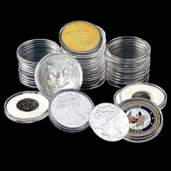 40.6mm Silver Dollar Coin Holder,Silver Eagles Coin Capsules, Morgan Silver Dollar Coin Holders with Adjustable Gasket Coin Collection Supplies (100)